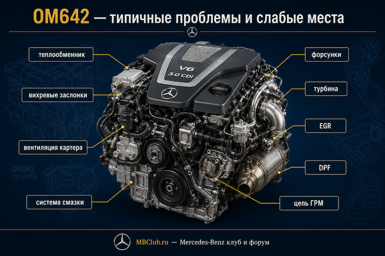 Проблемы и слабые места OM642 — теплообменник, вихревые заслонки, форсунки, турбина, EGR и DPF